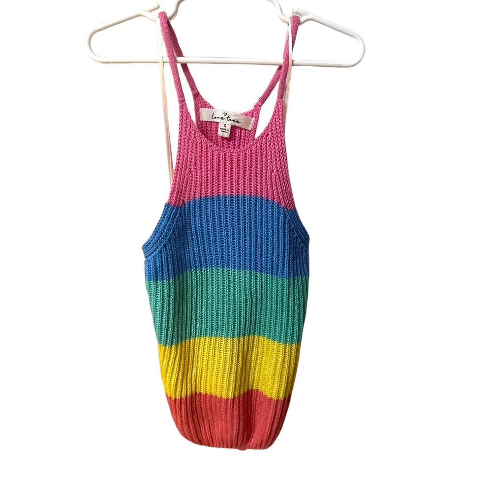 Love Tree Kawaii Rainbow Knit Summer Festival Halter Tank Top Crop Top Small